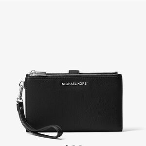 NWT Michael Kors Black Leather Double Zip Smartphone Wristlet
